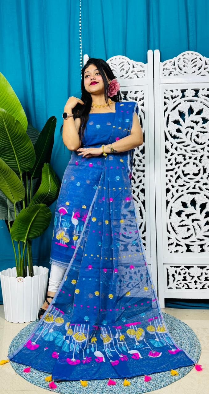 Paddo Pata Blue Unstitched 2 Piece Jamdani Suit Set