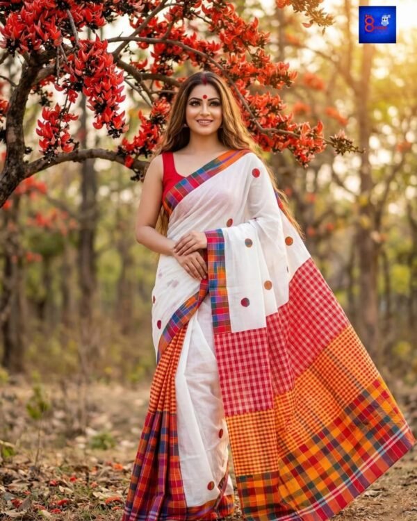 Trending Khadi White Kotki Mix Match Saree