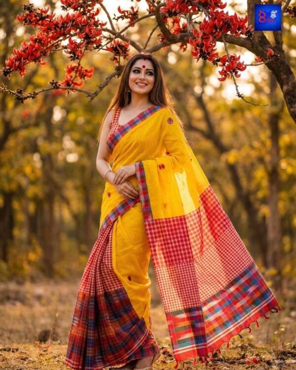Trending Khadi Yellow Kotki Mix Match Saree