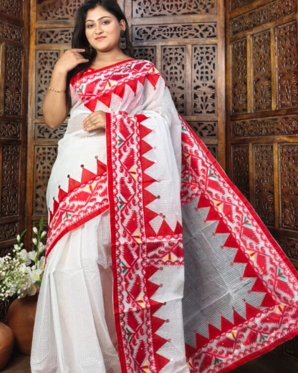 Kota Jamdani White Red Applique Work