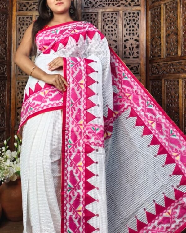 Kota Jamdani White Pink Applique Work