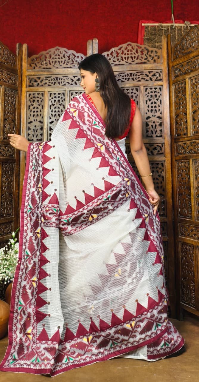 Kota Jamdani White Marun Applique Work - Image 2