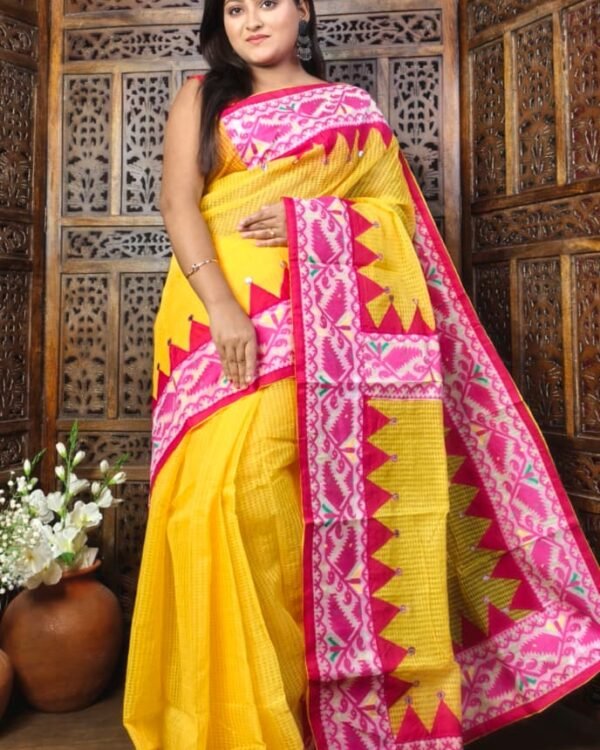 Kota Jamdani Yellow Rani Applique Work