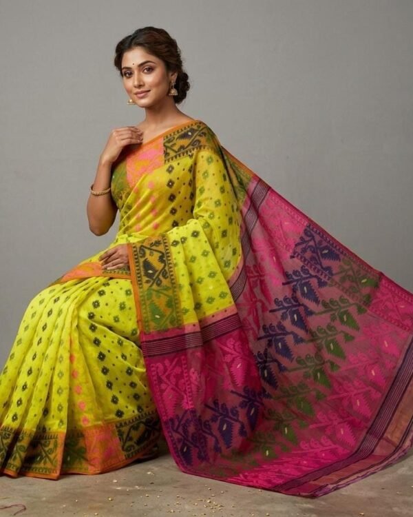 Rainbo Soft Green Karat Achol Jamdani Saree