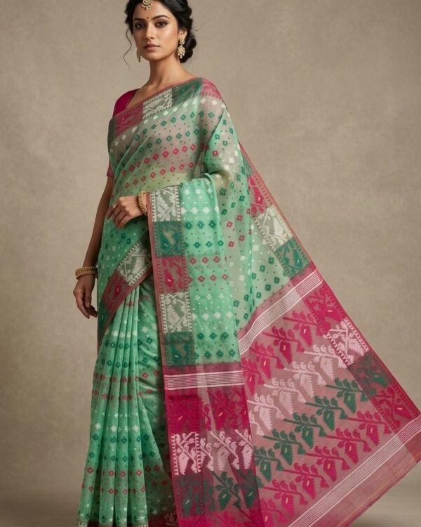 Rainbo Soft Firoja Karat Achol Jamdani Saree