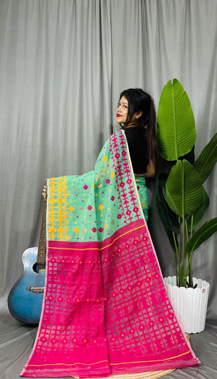 Ganga Jamuna Border Firoja Soft Jamdani Saree - Image 2