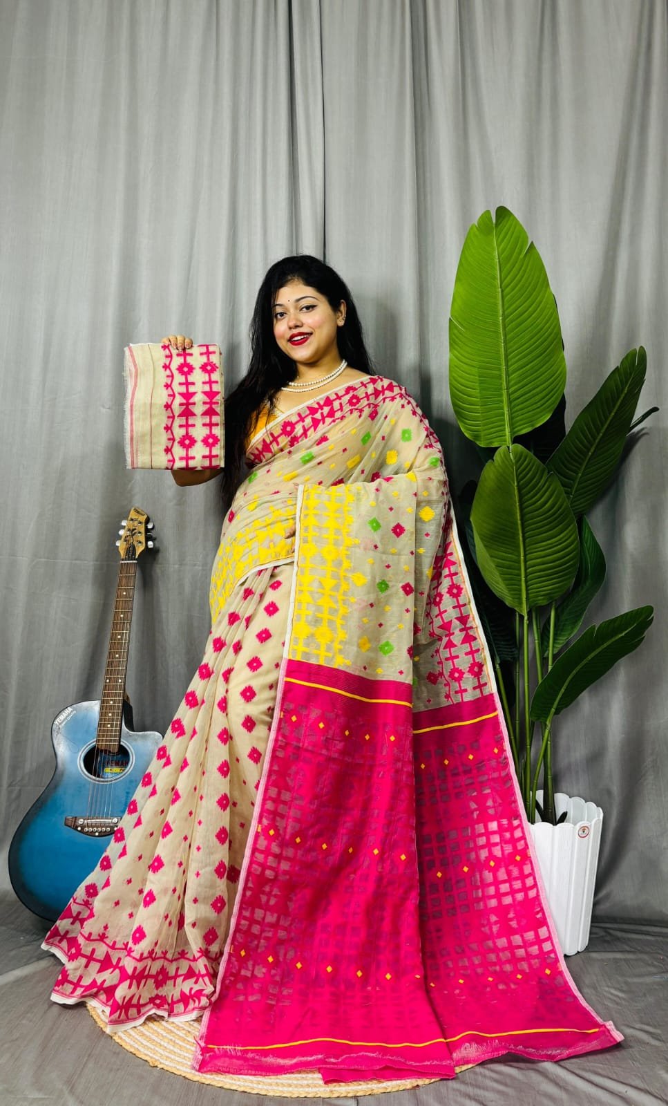 Ganga Jamuna Border Ghiya Rani Soft Jamdani Saree