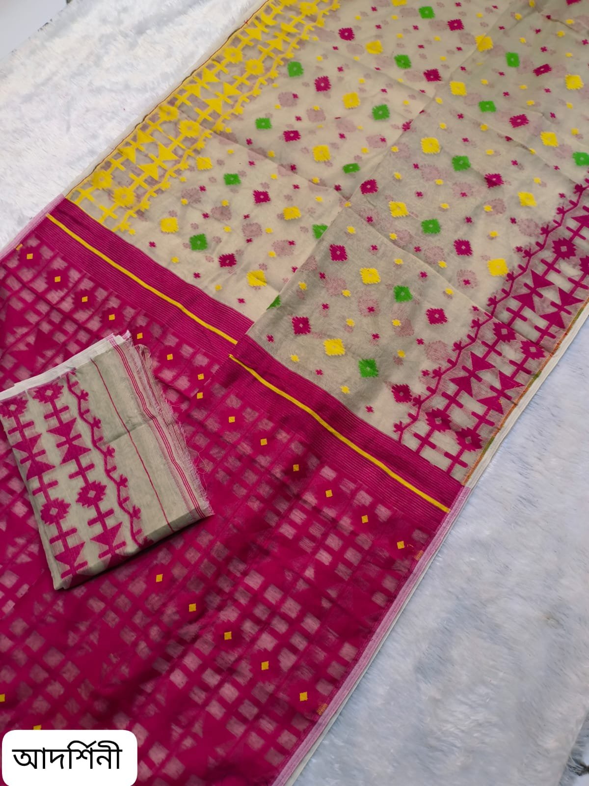 Ganga Jamuna Border Ghiya Rani Soft Jamdani Saree - Image 2