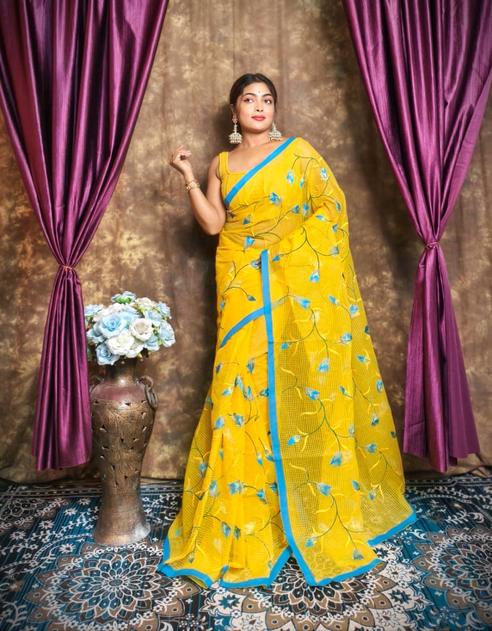Yellow Resom Kota With Ambodari Work