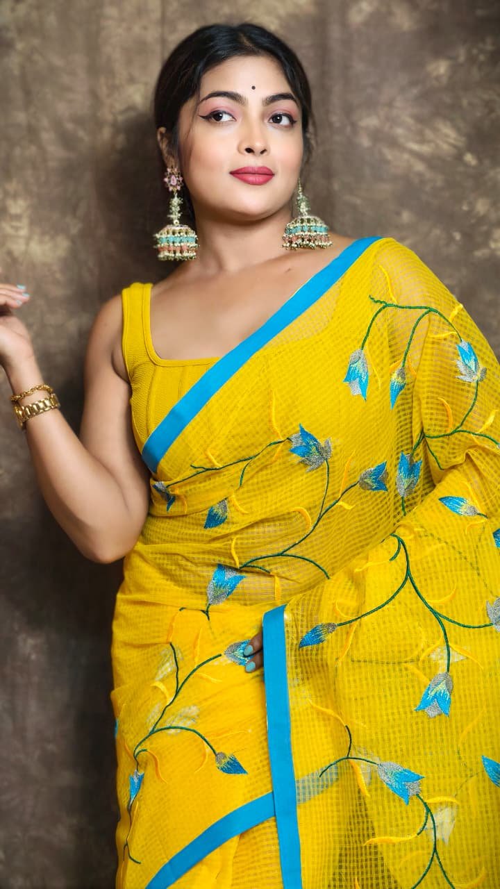 Yellow Resom Kota With Ambodari Work - Image 3