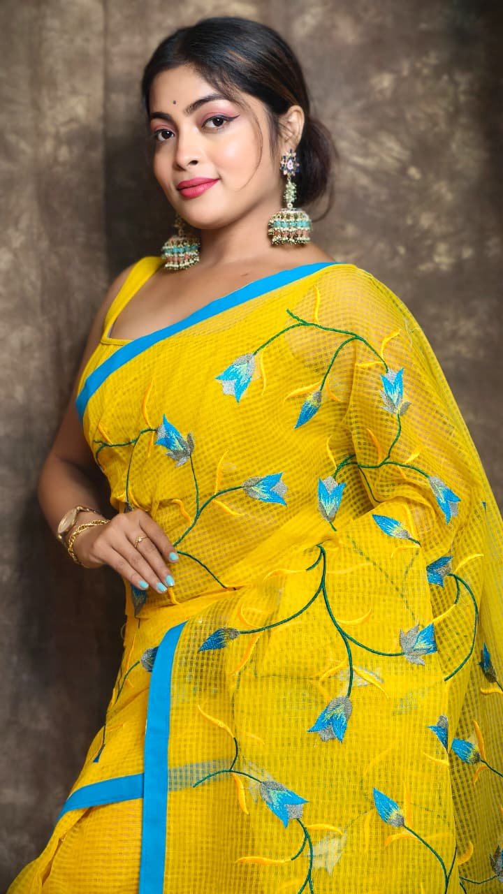 Yellow Resom Kota With Ambodari Work - Image 4