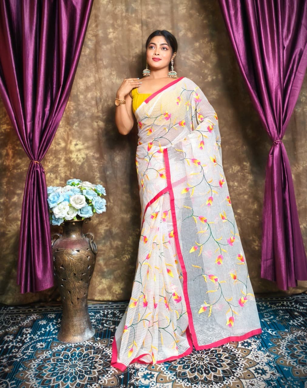 White Resom Kota With Ambodari Work