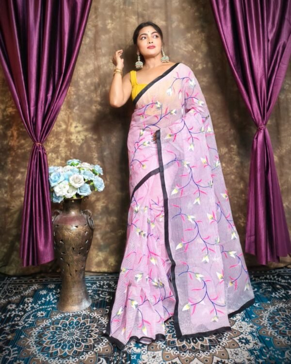 Light Pink Resom Kota With Ambodari Work