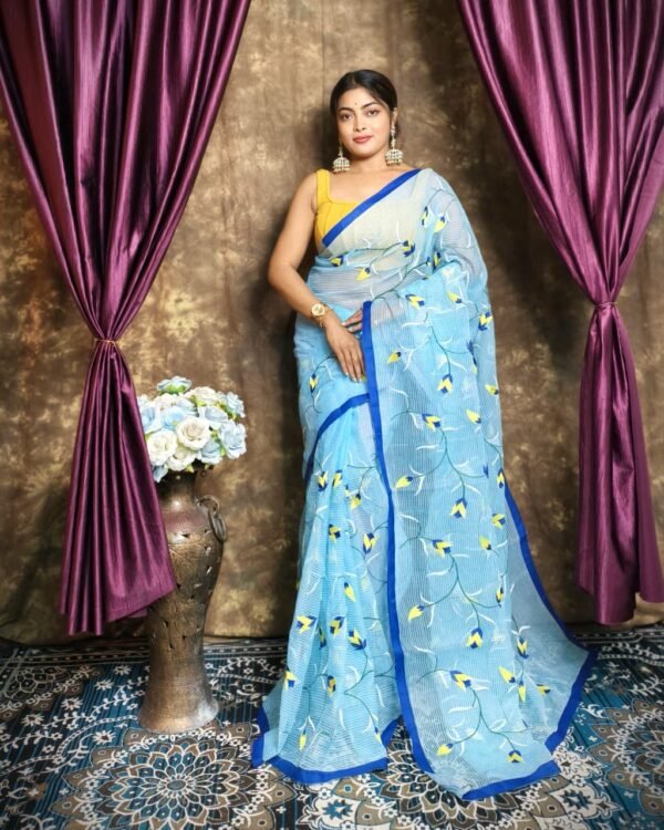 Sky Blue Resom Kota With Ambodari Work