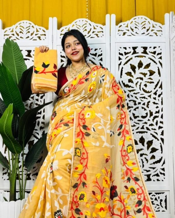 Laxhmi Lata Soft Yellow Jamdani Saree