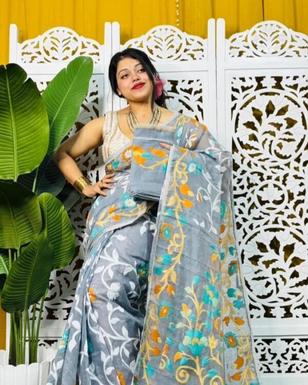 Laxhmi Lata Soft Grey Jamdani Saree