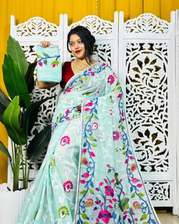 Laxhmi Lata Soft Light Firoja Jamdani Saree