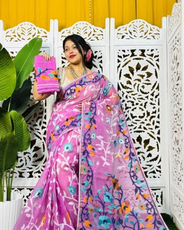 Laxhmi Lata Soft Lavender Jamdani Saree