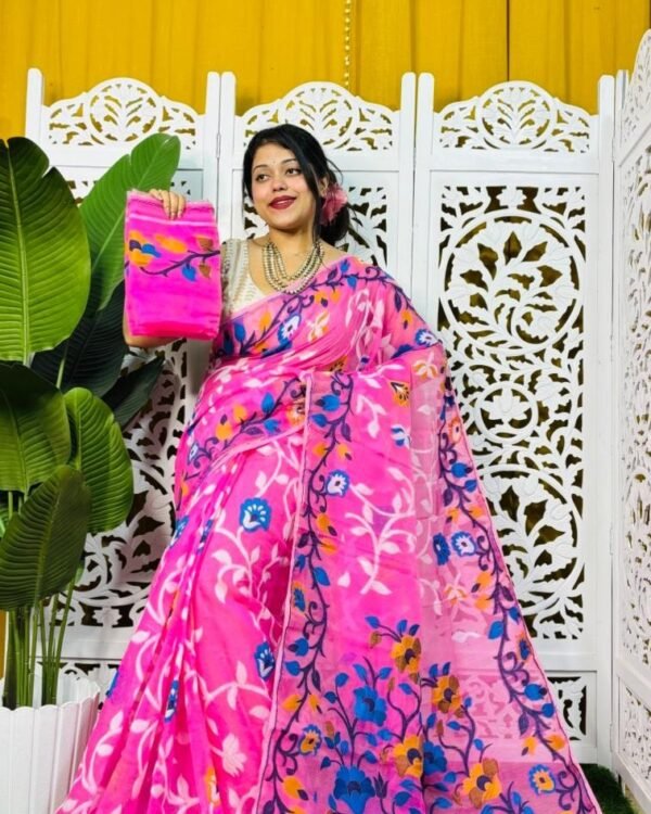Laxhmi Lata Soft Hot Pink Jamdani Saree