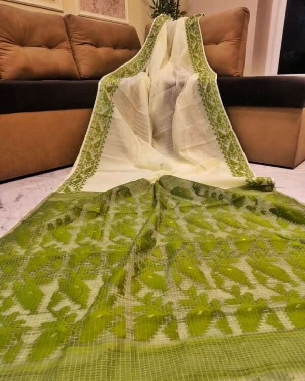Kota Body Plain Soft Cream Pasta Jamdani Saree
