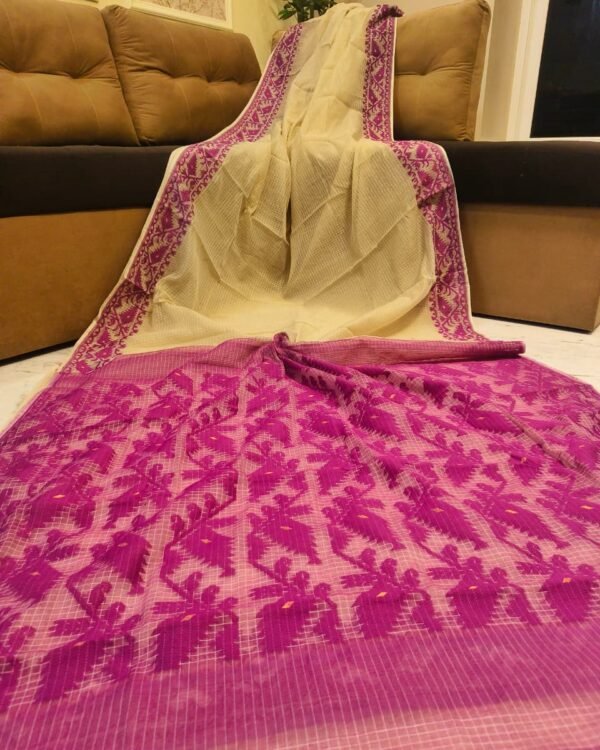 Kota Body Plain Soft Cream Majenda Jamdani Saree