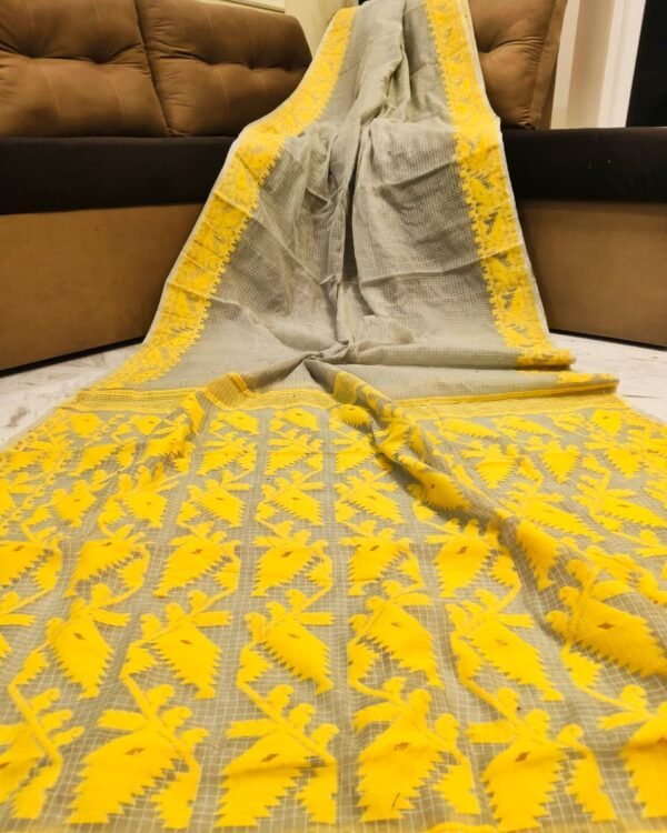 Kota Body Plain Soft Yellow Jamdani Saree