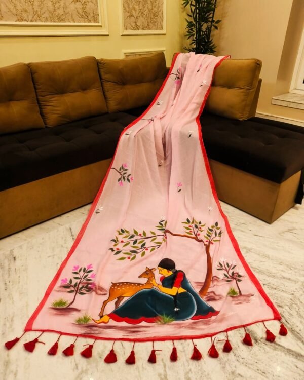 Sakuntala Hand Print Multicolur Cotton Saree