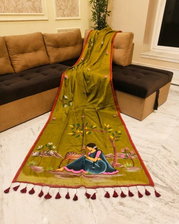 Sakuntala Hand Print Pasta Cotton Saree