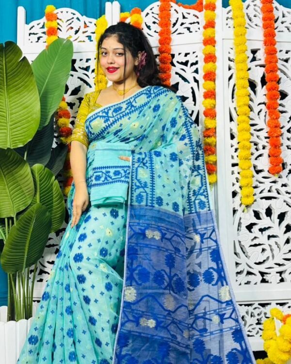 Star Buti Soft Firoja Blue Jamdani Saree