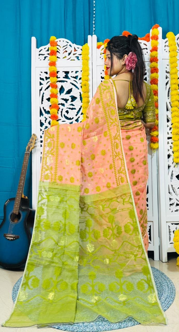 Star Buti Soft Paddo Kanok Pasta Jamdani Saree - Image 2