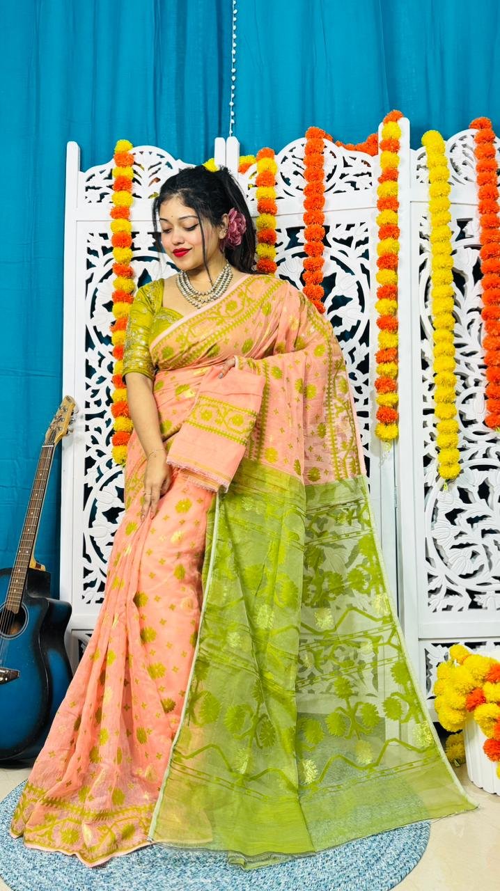 Star Buti Soft Paddo Kanok Pasta Jamdani Saree