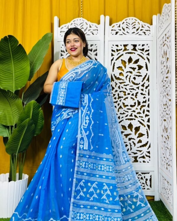 Nimki Buti Soft Sky Blue Jamdani Saree