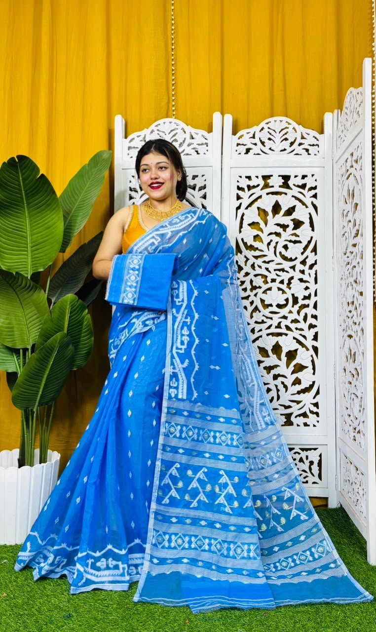 Nimki Buti Soft Sky Blue Jamdani Saree