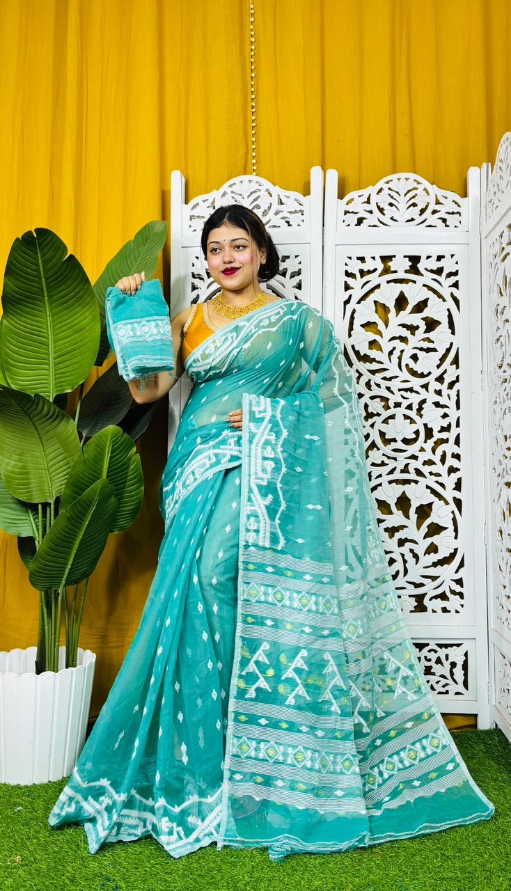 Nimki Buti Soft Firoja Jamdani Saree