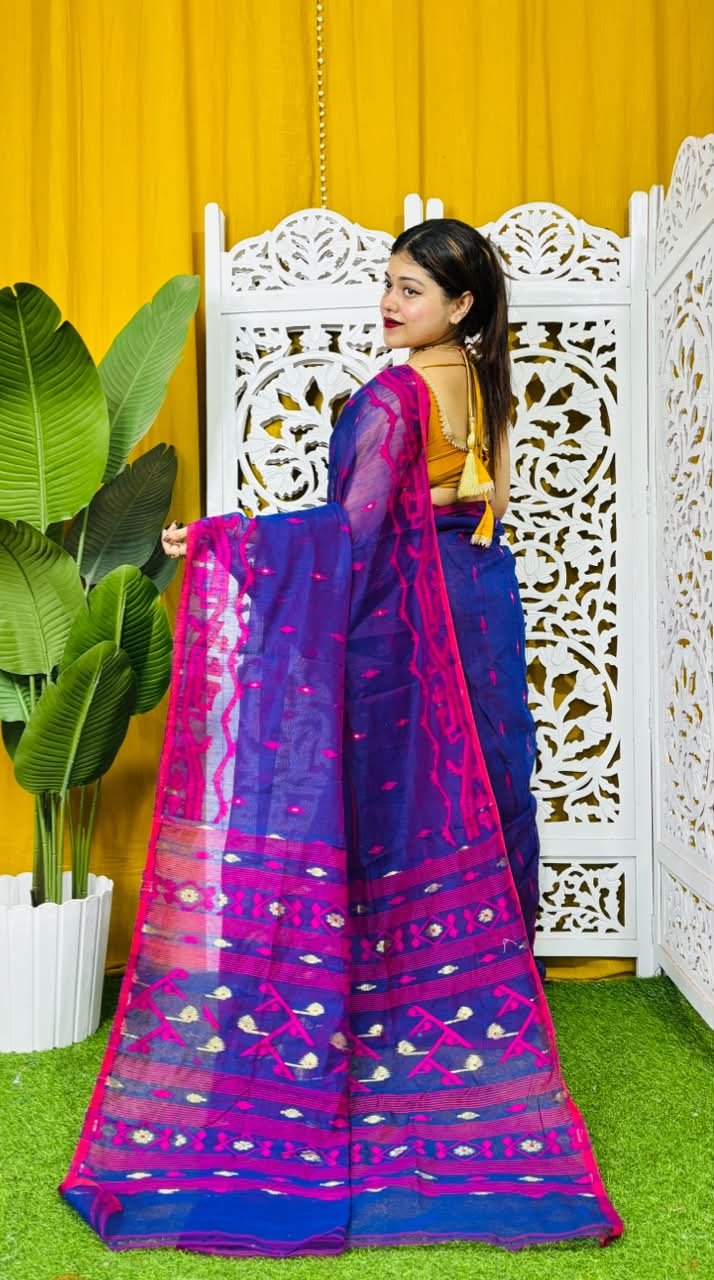 Nimki Buti Soft Blue Jamdani Saree - Image 2
