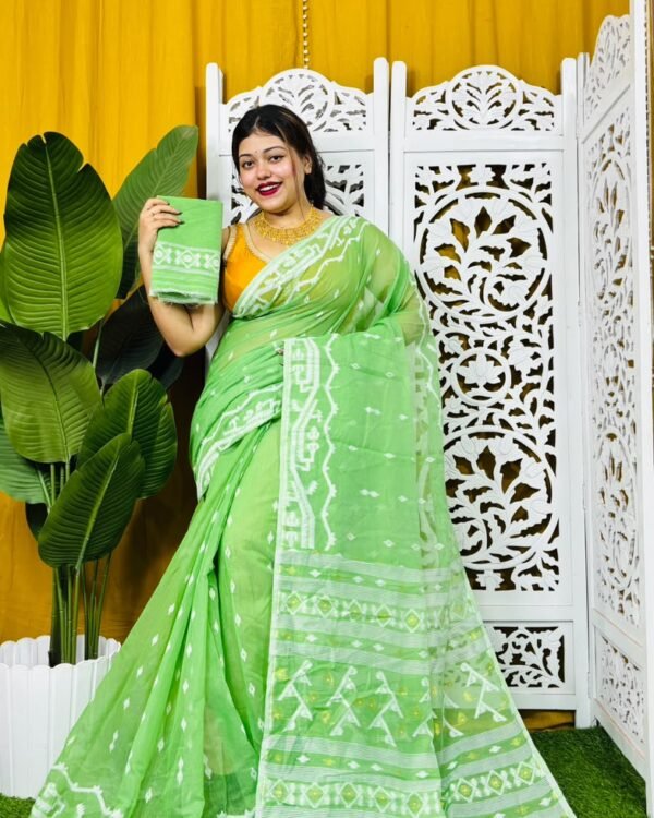 Nimki Buti Soft Olive Jamdani Saree