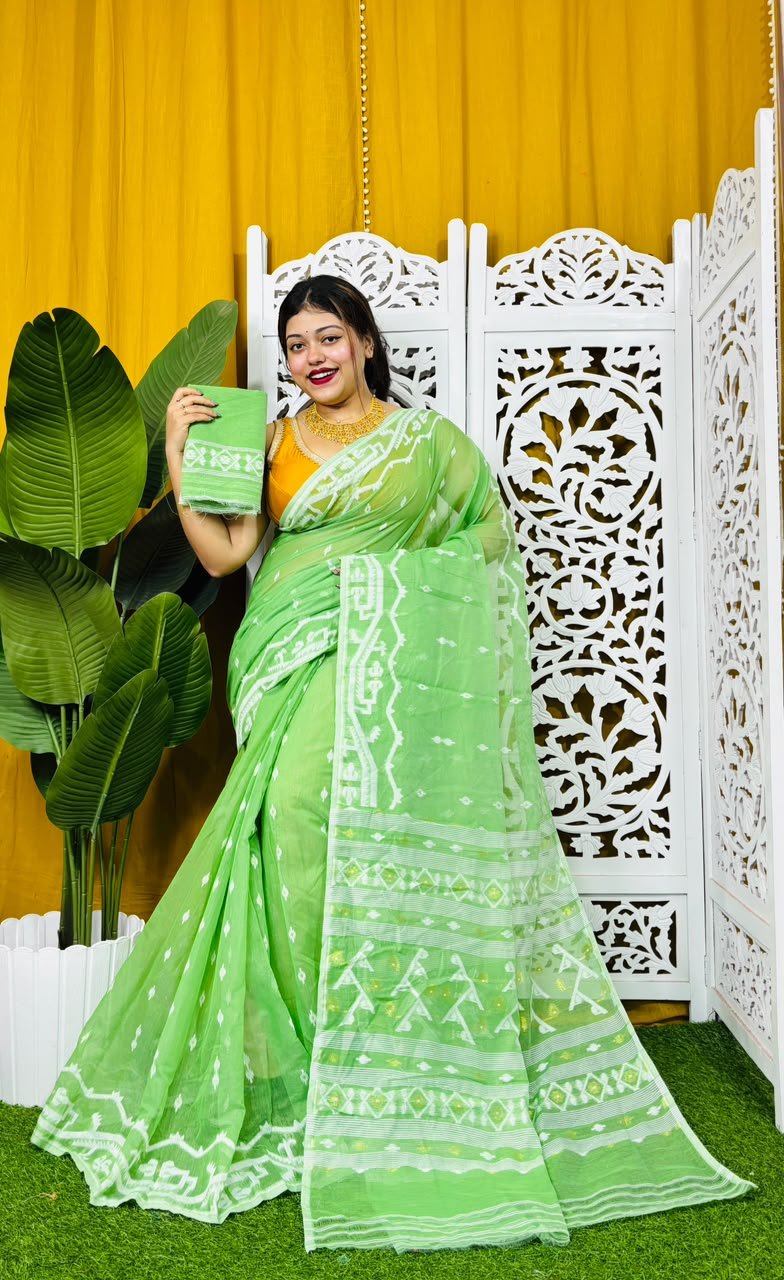Nimki Buti Soft Olive Jamdani Saree