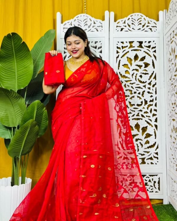 Nimki Buti Soft Red Self Jamdani Saree