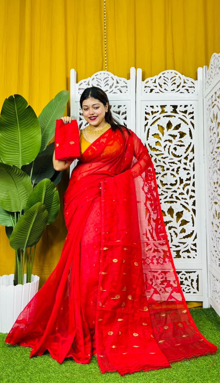 Nimki Buti Soft Red Self Jamdani Saree