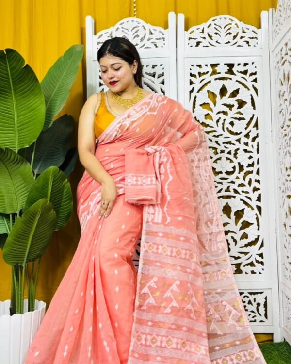 Nimki Buti Soft Peach Jamdani Saree