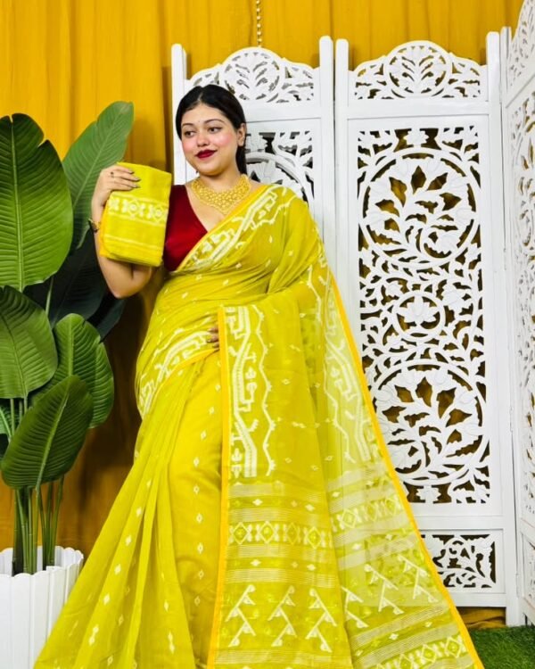 Nimki Buti Soft Yellow Self Jamdani Saree