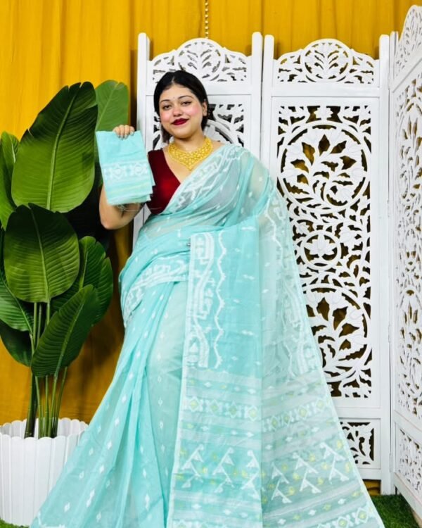 Nimki Buti Soft Light Firoja Self Jamdani Saree