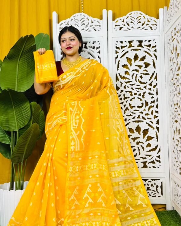 Nimki Buti Soft Yellow Self Jamdani Saree