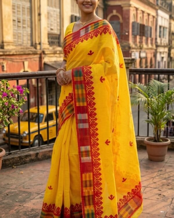 Resom Kota Applick Work Yellow Red Saree