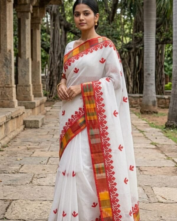 Resom Kota Applick Work White Red Saree