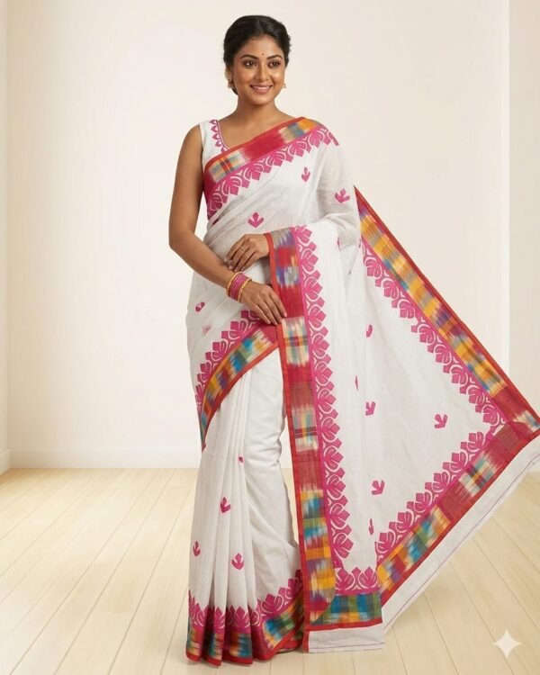 Resom Kota Applick Work White Pink Saree