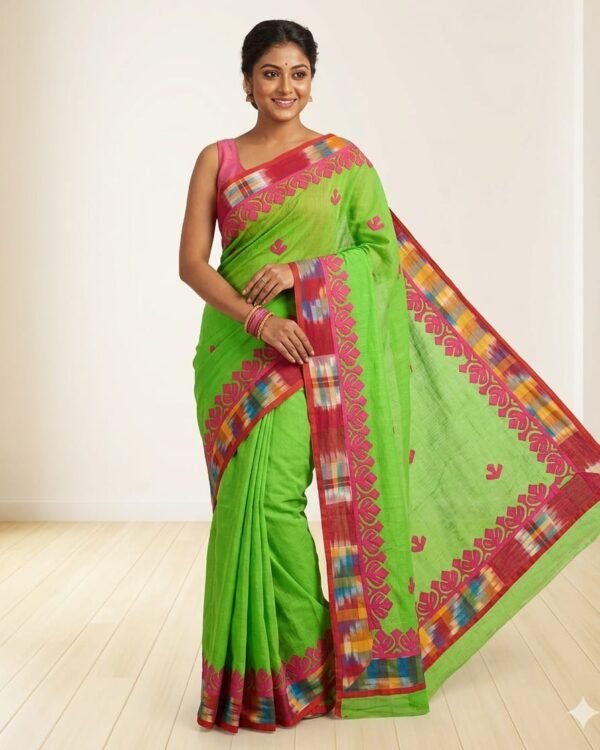 Resom Kota Applick Work Green Saree