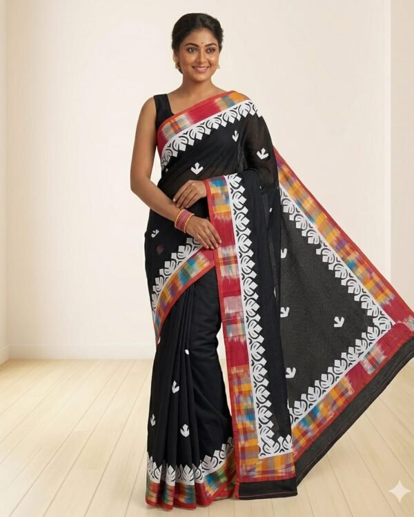 Resom Kota Applick Work Black Saree