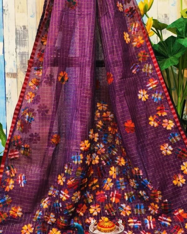 Flower Design Applick Work Majenda Saree