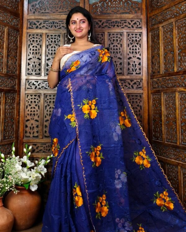 Resom Kota Rose Ambodari Work Blue Saree